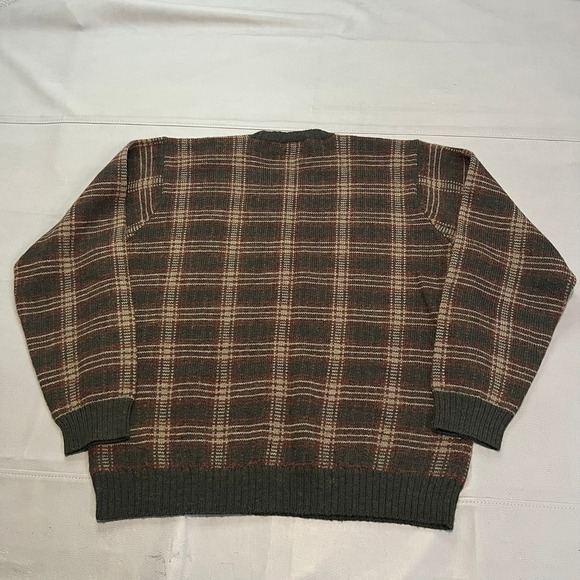 VTG Polo Ralph Lauren Men XL Plaid Check Crew Neck Sweater 100% Wool Brown-4532 - Picture 4 of 10
